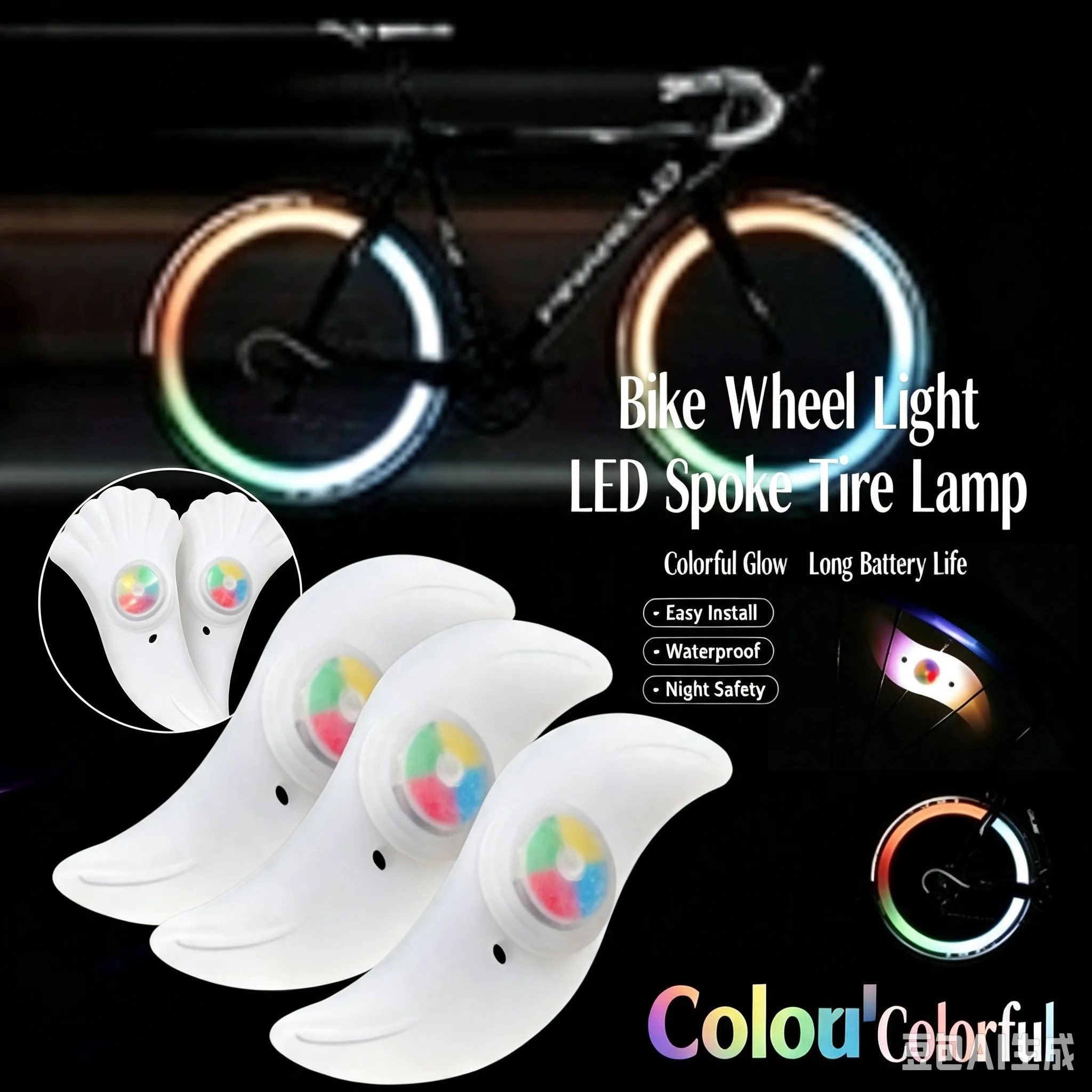 LED Neon Bicycle Wheel Spoke Lights 3 Lighting Modes Waterproof Colorful Bike Safety Warning Lamp Cycling Accessories for Nights
