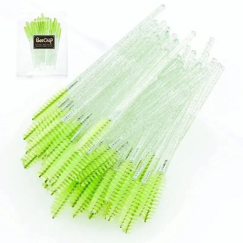 Disposable Eyelash Brush Transparent Green Crystal Handle Beauty Tool Facial Makeup Props