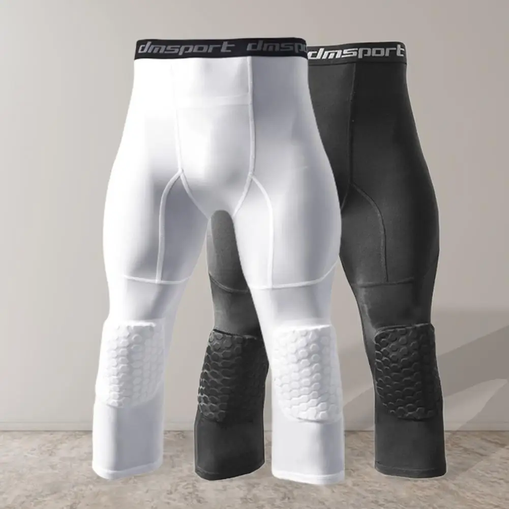 Durable Workout Leggings  with Knee Pads Breathable Compression Pants  Youth Boys Basketball Compression Pants