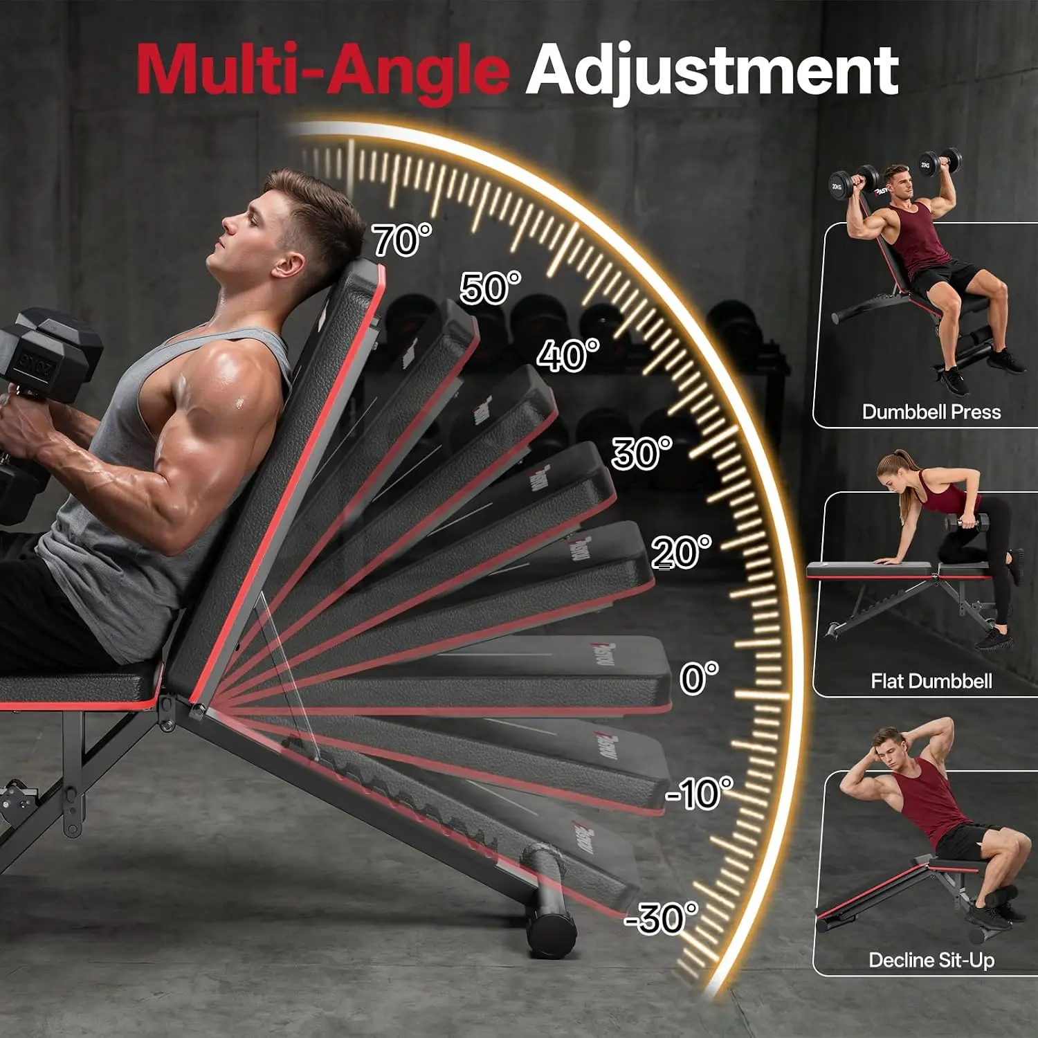 Adjustable Weight Bench, 660LB Capacity Foldable Workout Bench, Incline Flat Bench Press for Home Gym, Dual-Frame Strength Train
