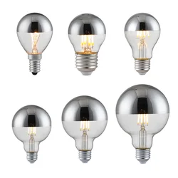 E14 E27 Mirror Silver Vintage Edison LED Bulb 4W G45 A60 ST64 G80 G9 Retro Filament Lampada LED Lamp Warm White Lighting AC220V