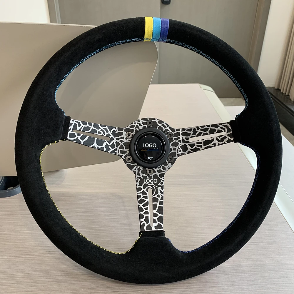 TIYPEOR NEW 14inch 350mm Universal Suede Modified Auto Flat Dish Sports Drifting Steering Wheel