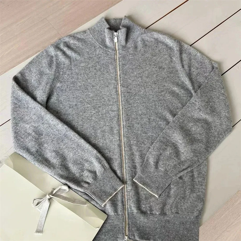 2024 Men\'S Zipper Cardigan Sweater Solid Color B*C Large Size Knit Cashmere Long-Sleeved Tops