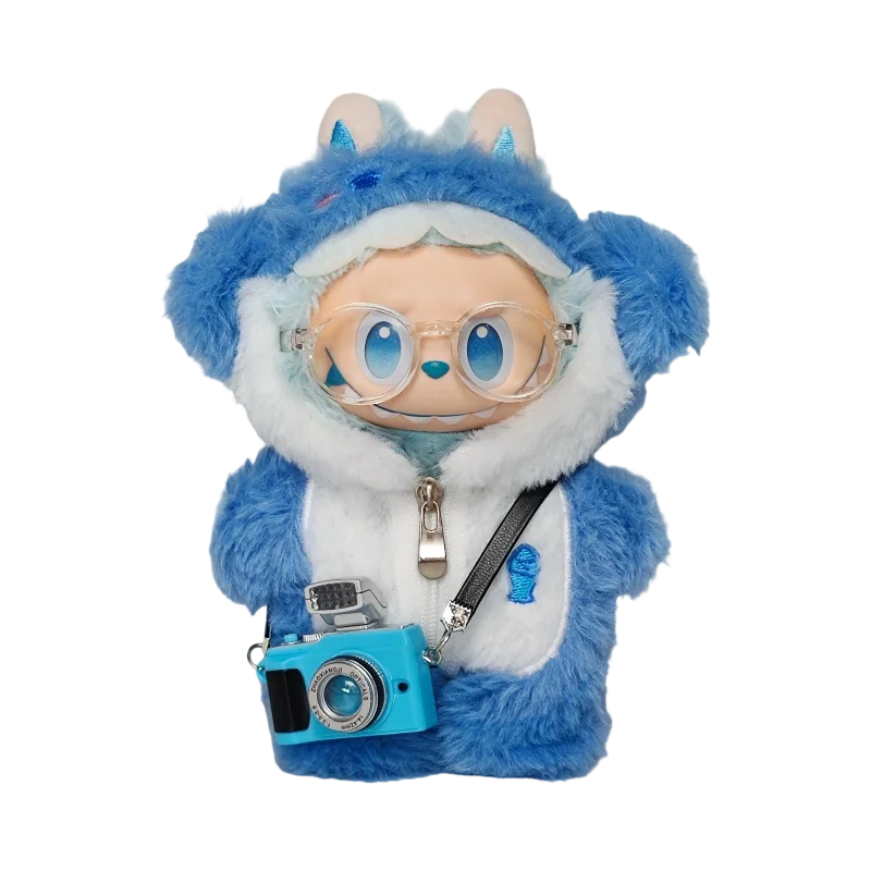 

15-17cm Labubu Clothes Outfit Set for V1 V2 Cute Sitting Party Doll Sweater Hat Bag Accessories for Mini Plush Dolls Decoration