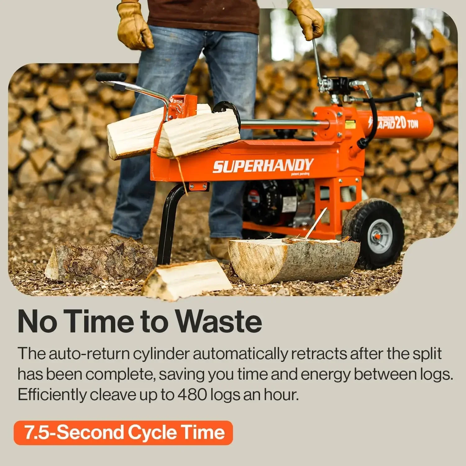 سجل الفاصل المحمولة 20 طن نظام رام الإرجاع التلقائي السريع بوشر والعتاد مضخة 7HP المحرك