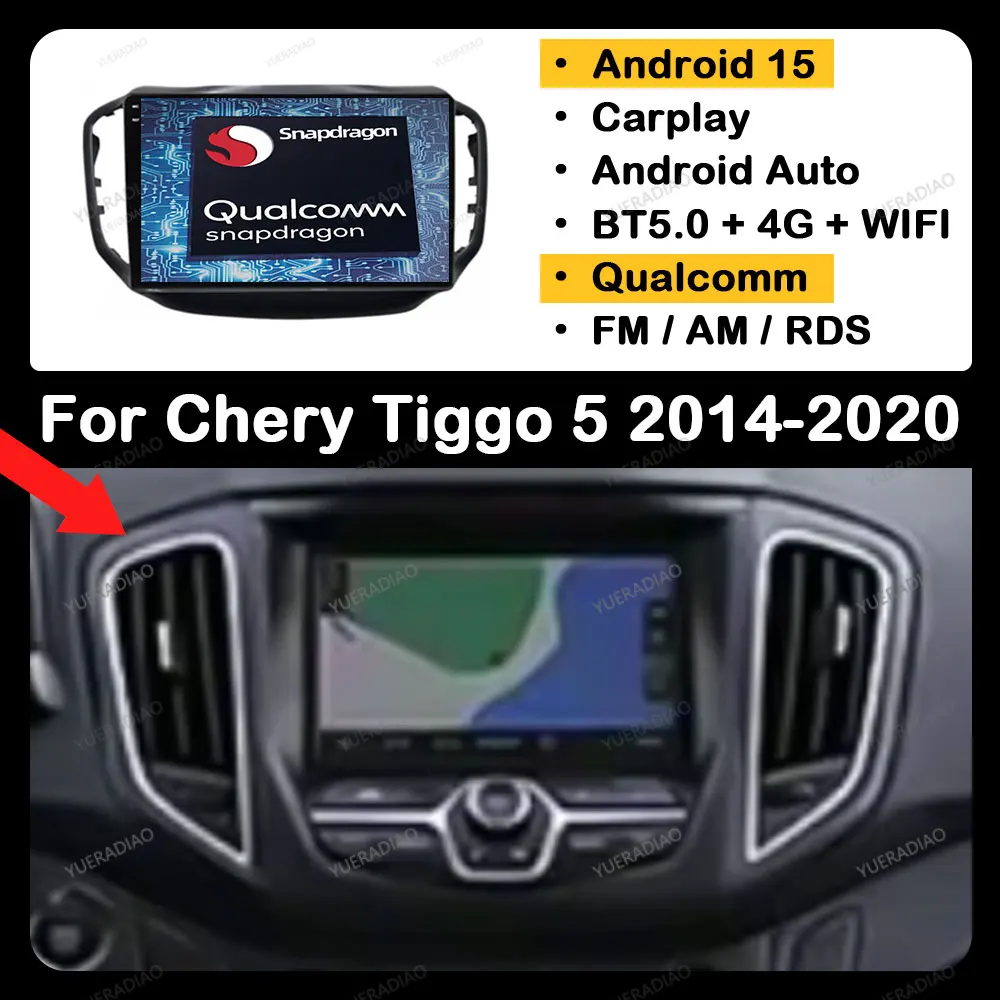 

Android 15 Car Radio For Chery Tiggo 5 2014 - 2020 Carplay Auto GPS NAVI Multimedia Stereo Video Player 4G WIFI Head Unit DSP BT