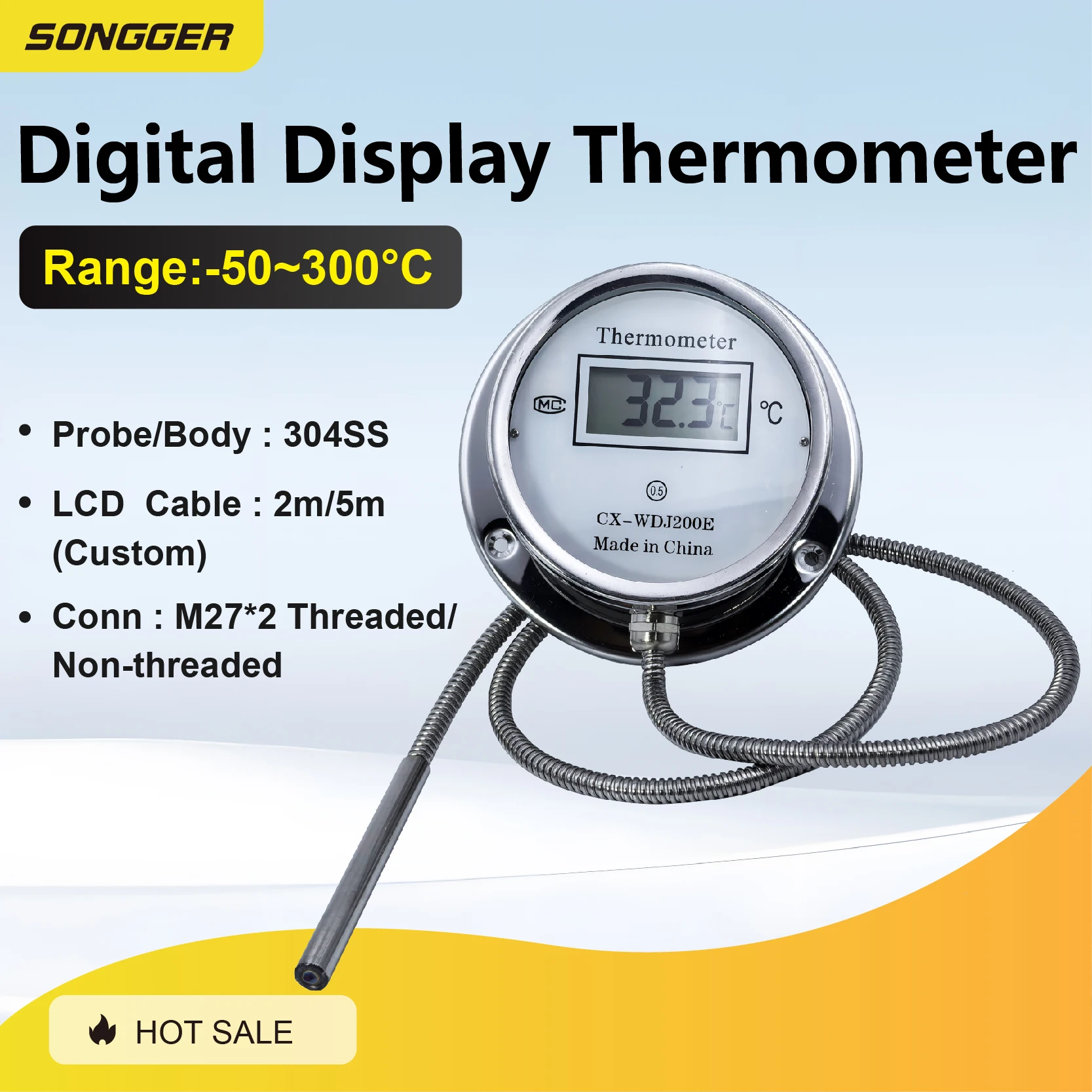 

Цифровой термометр CX-WDJ200E из нержавеющей стали с зондом высокая точность кислотостойкий для кипятка промышленности сельского хозяйства аквакультуры