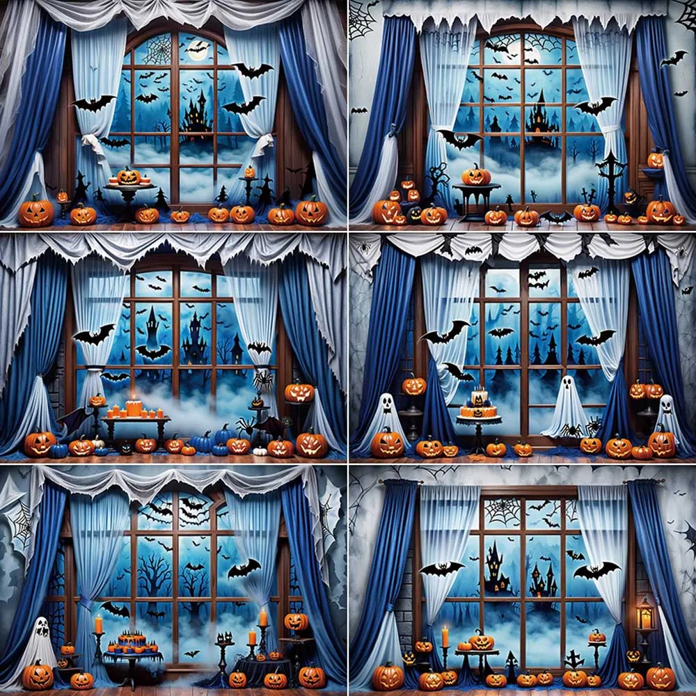 

MOON.QG Halloween 2025 Photography Backdrop Children Vampire Costume Pumpkin Castle Photo Backgrounds Studio Photobooth Supplies