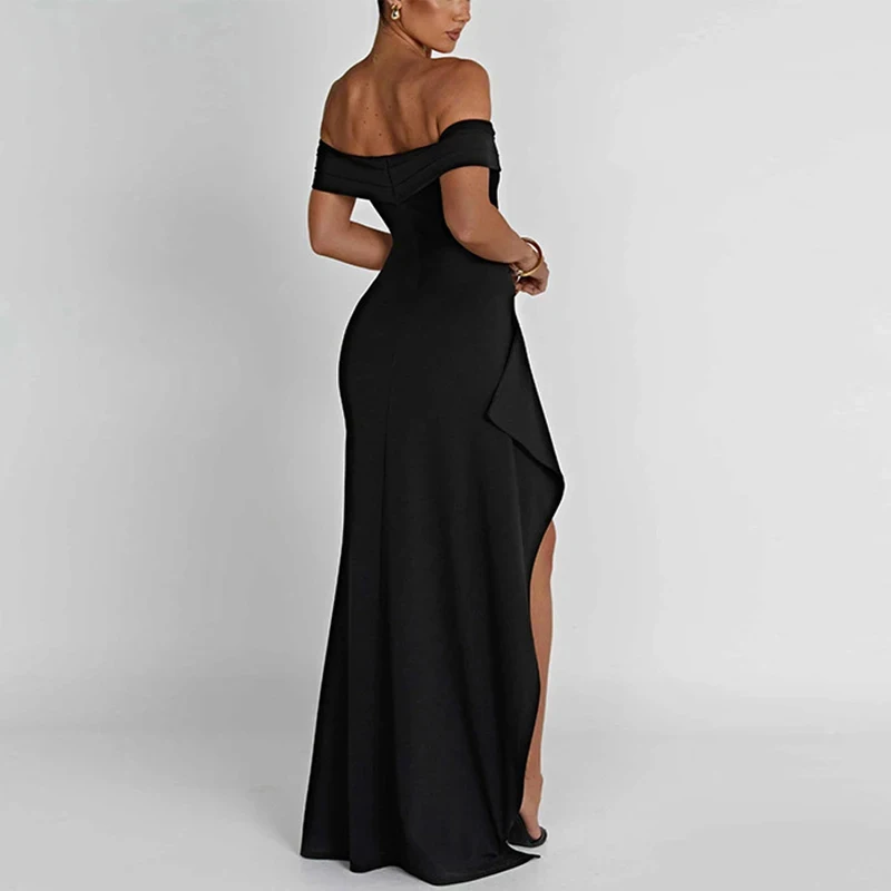 فستان نسائي مكشوف الظهر للحفلات ، فستان منقسم بلا أكمام ، فساتين طويلة سوداء أنيقة ، موضة جديدة ، الصيف