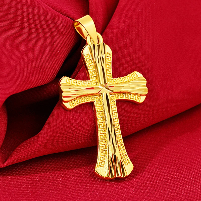 Light Luxury Exquisite Bamboo Cross Pendant For Men & Women 24K Gold AU999 | Small & Bright, Eye-Catching