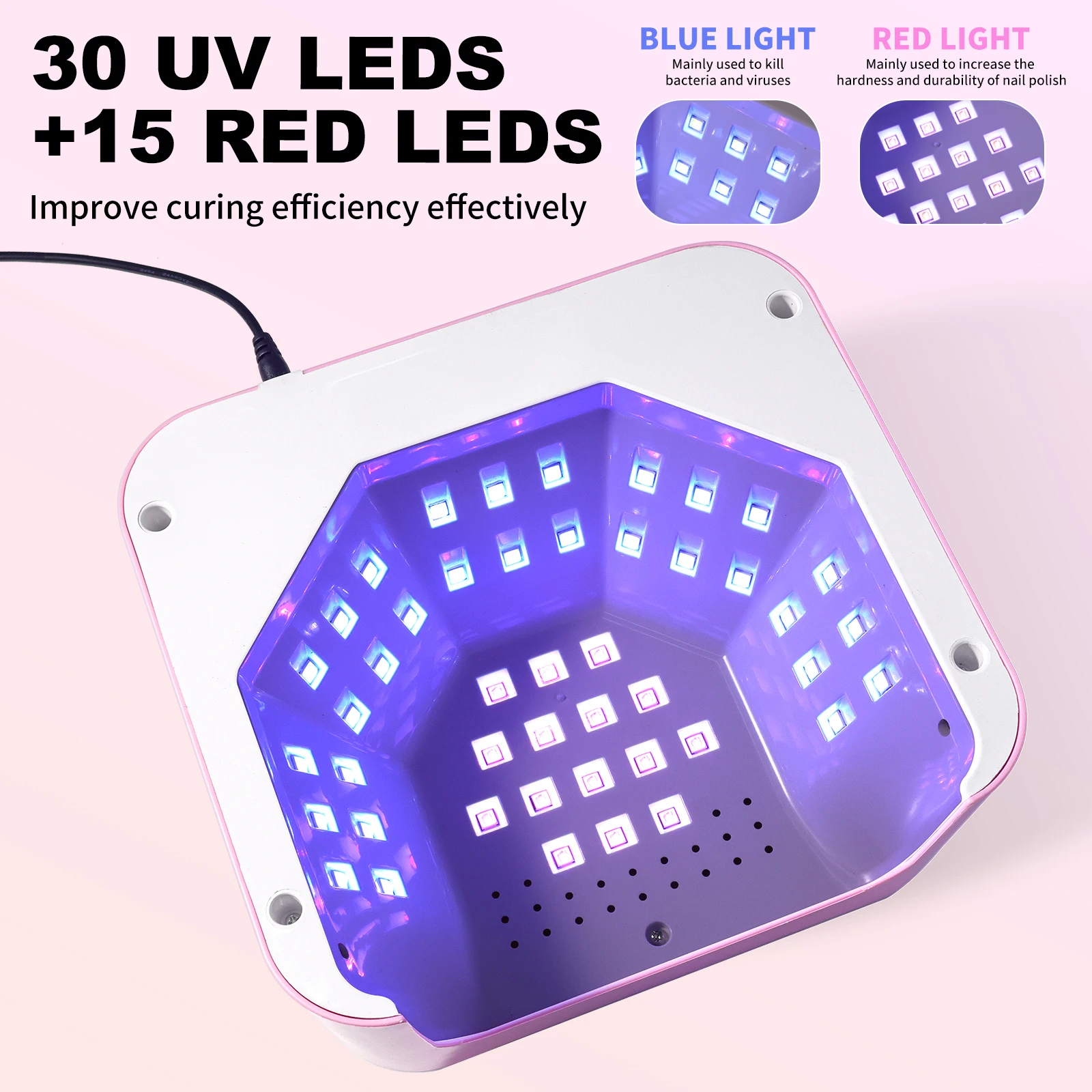 3D Crystal UV LED Nail Lamp For Fast Drying Gel Nail Phototherapy Machine 45 LEDs Heart Shape Manicure Salon Tool Equipment