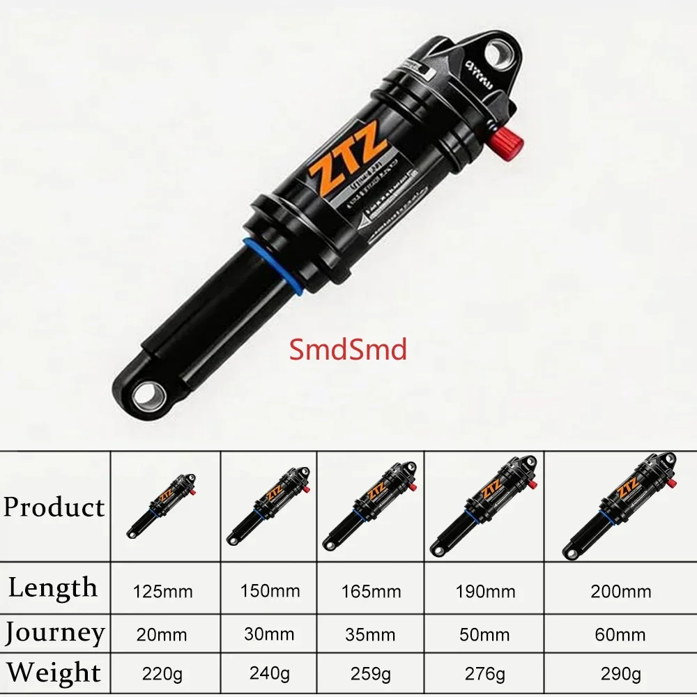Air Rear Shock 125 150 165 190 210mm Adjustable Air Pressure Hydraulic Rear Suspension Shock for Mountain Bike E-Bike