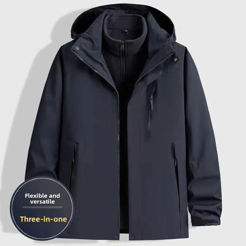 

Men's Winter Detachable Fce Lined Thi Outdoor Jaet Coat Tee-in-One Windproof Parka Large Size Casual Faion Ci Sle