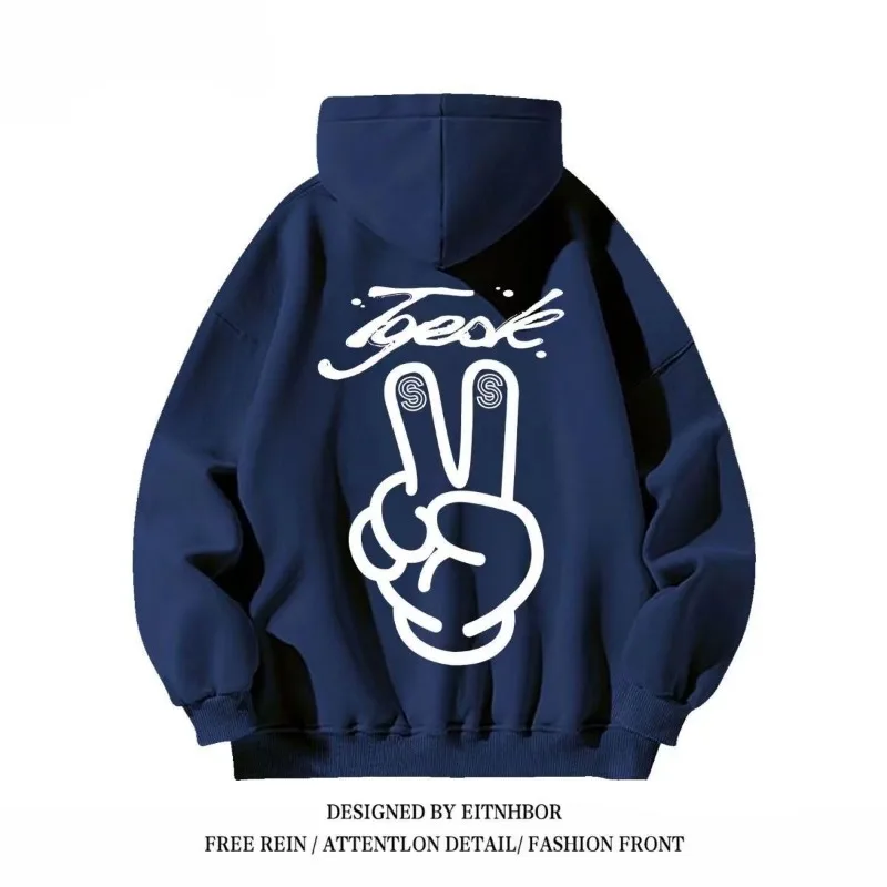 سويت شيرت بقلنسوة سميك مخملي مطبوع عليه بير أمريكان، تصميم عصري