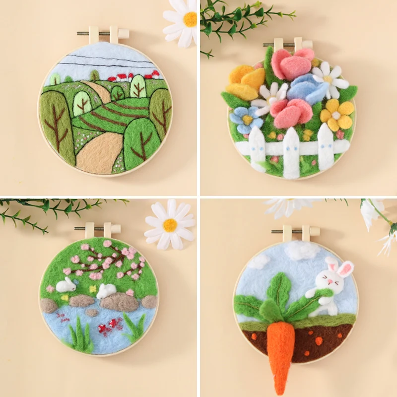 

No Finish Funny Wool Felt Painting Kit Handmade Needle Felt Painting For Kids Children DIY Handicraft Hobby Gift Wholesales
