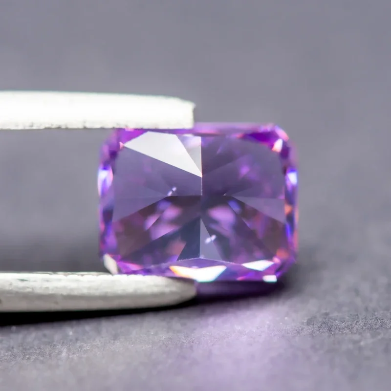 Cubic Zirconia Radiant Shape Purple Color 4k Crushed Ice Cut High Quality Charm Gemstones for Jewelry Necklace Making Materials