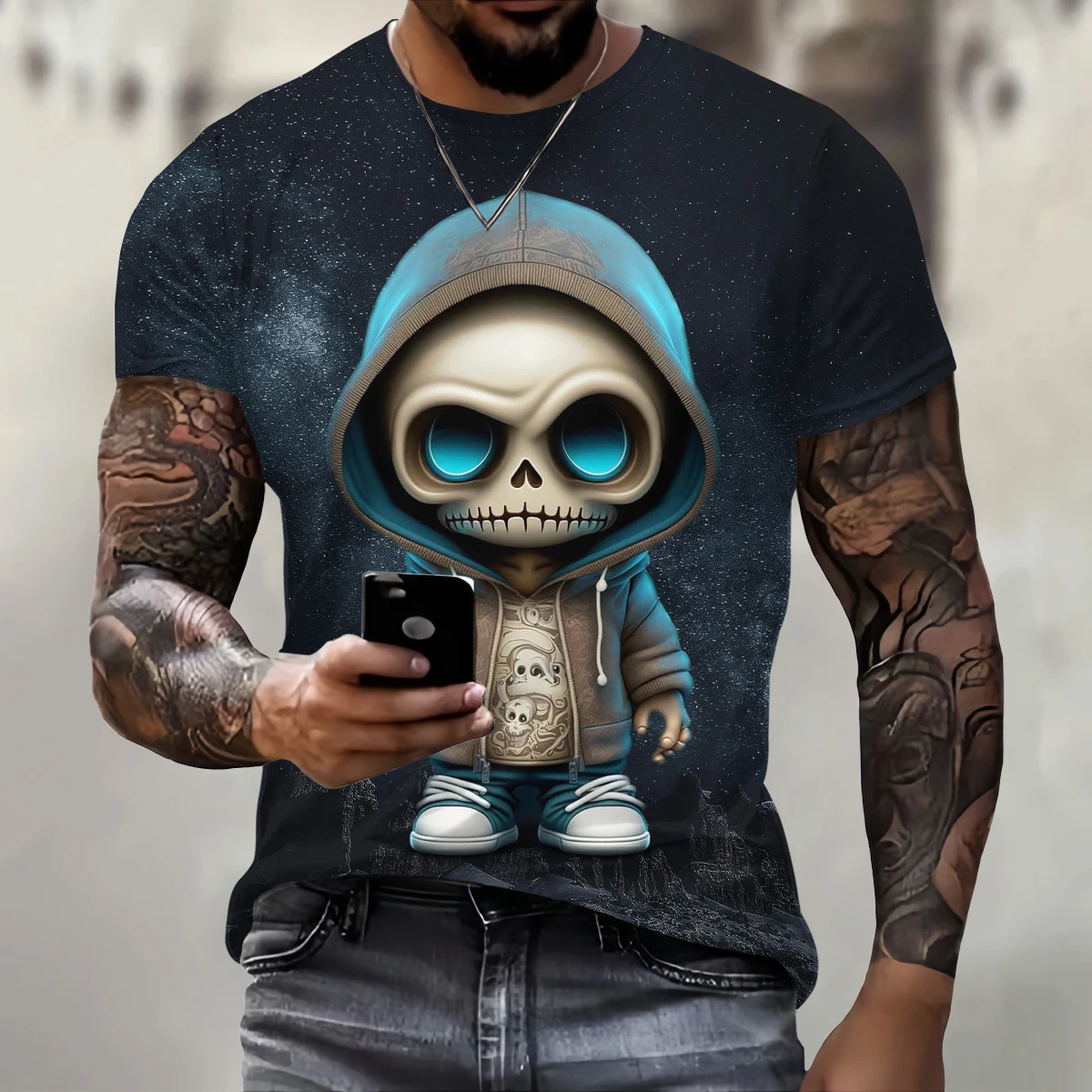 Funny 3D Skull Print T Shirt For Men Hip Hop Trend Harajuku Streetwear Casual O-neck Short Sleeve Tops Summer Oversized T-shirts