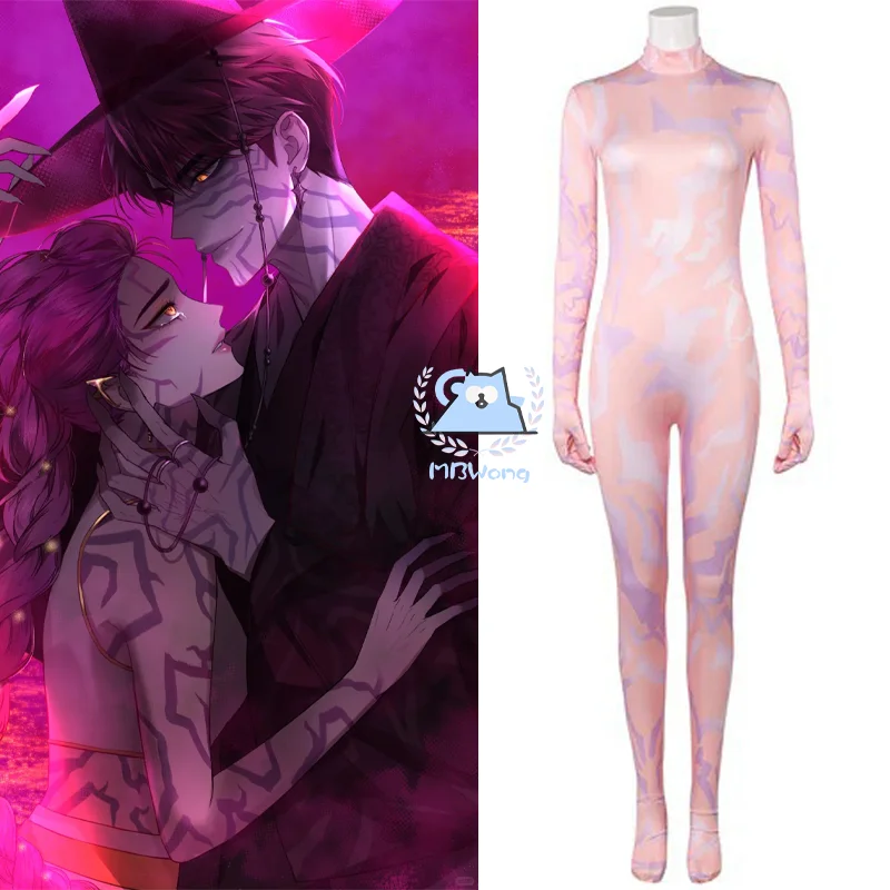 Disfraz de Cosplay KPop Demon Hunters Rumi, monos con patrón de tatuaje Rumi, patrón de tatuaje de demonio, capa Base de color carne desnuda, Día de Todos los Santos