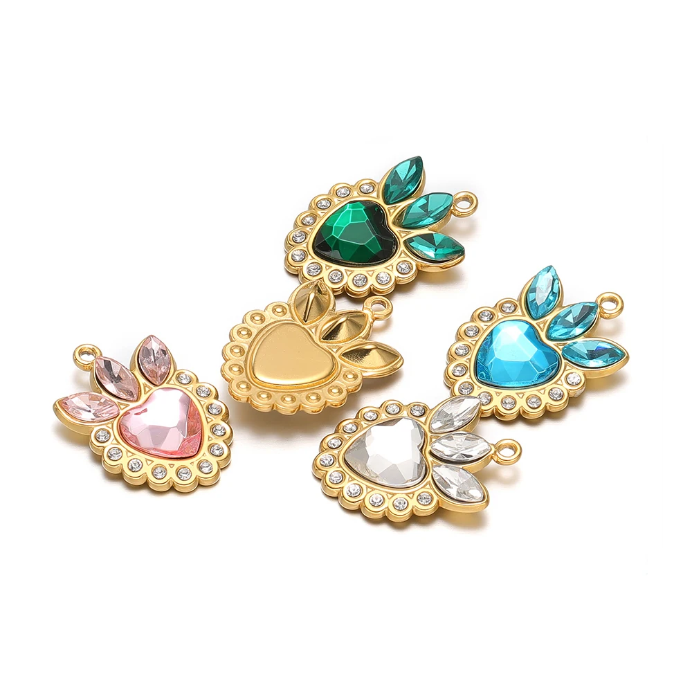 

4 шт. изысканные подвески в форме сердца с короной и стразами, подвески из нержавеющей стали для DIY, женские серьги, ожерелье, фурнитура для изготовления ювелирных изделий