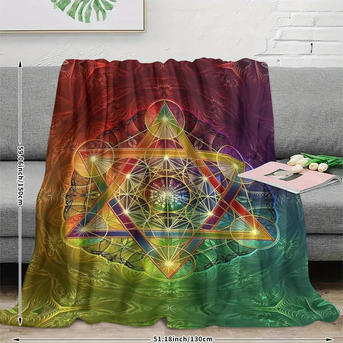 Customize 1pc Chakra Pattern Printed Blanket, Modern Flannel  Design, Winter Flannel Throw Blanket, Soft and Warm Non-Shedding,