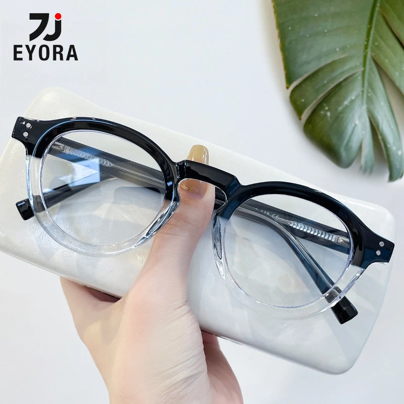 

EYORA Durable Round Retro Plastics Reading Glasses Anti Blue Light Myopia and Hyperopia Photochromic Prescription Eyewear Lens