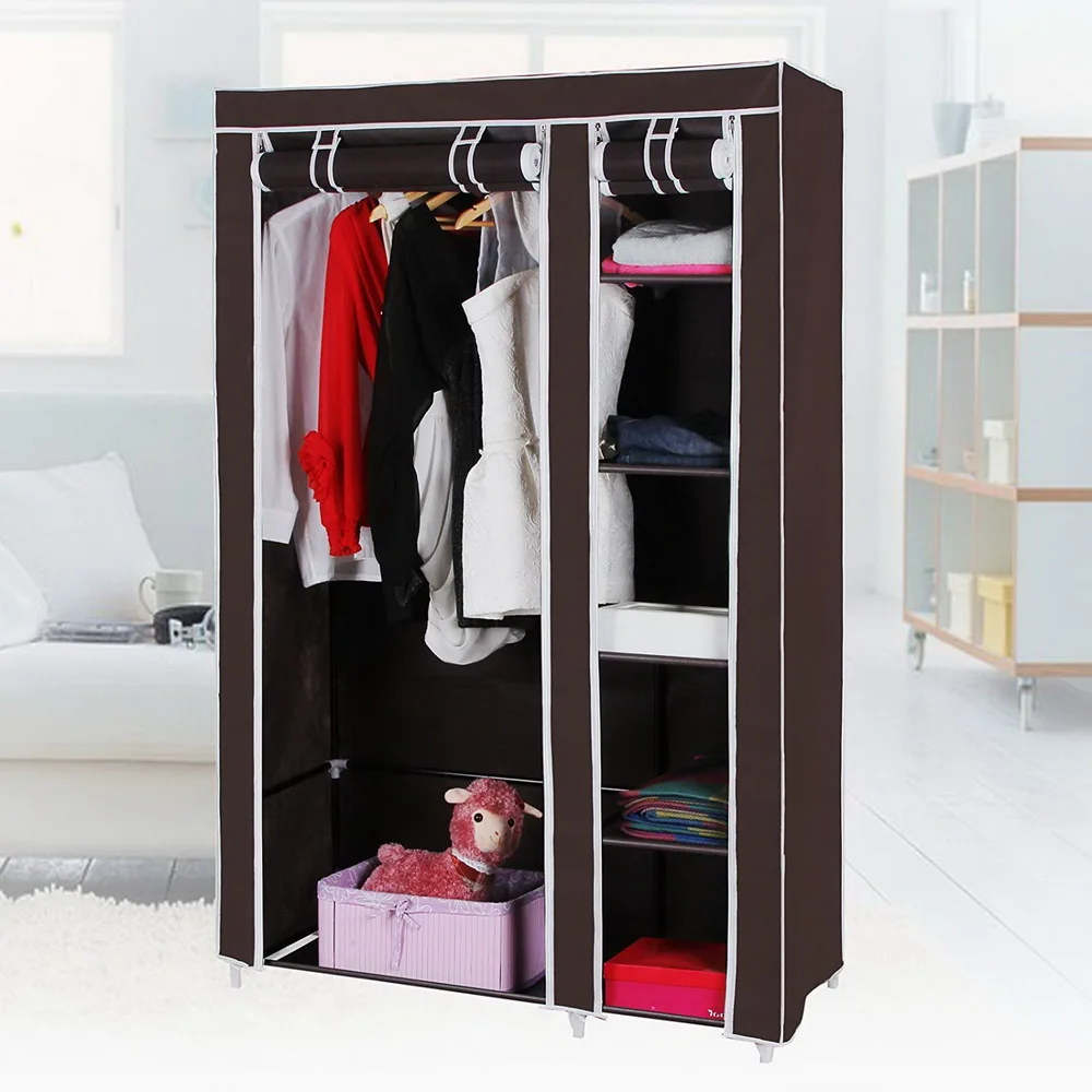 

Portable Clothes Closet Wardrobe with Non-woven Fabric and Hanging Rod Quick and Easy to Assemble Dark Brown