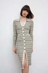 Ethereal  2023  autumn new style of French style skinny treasure dress with striped lapel