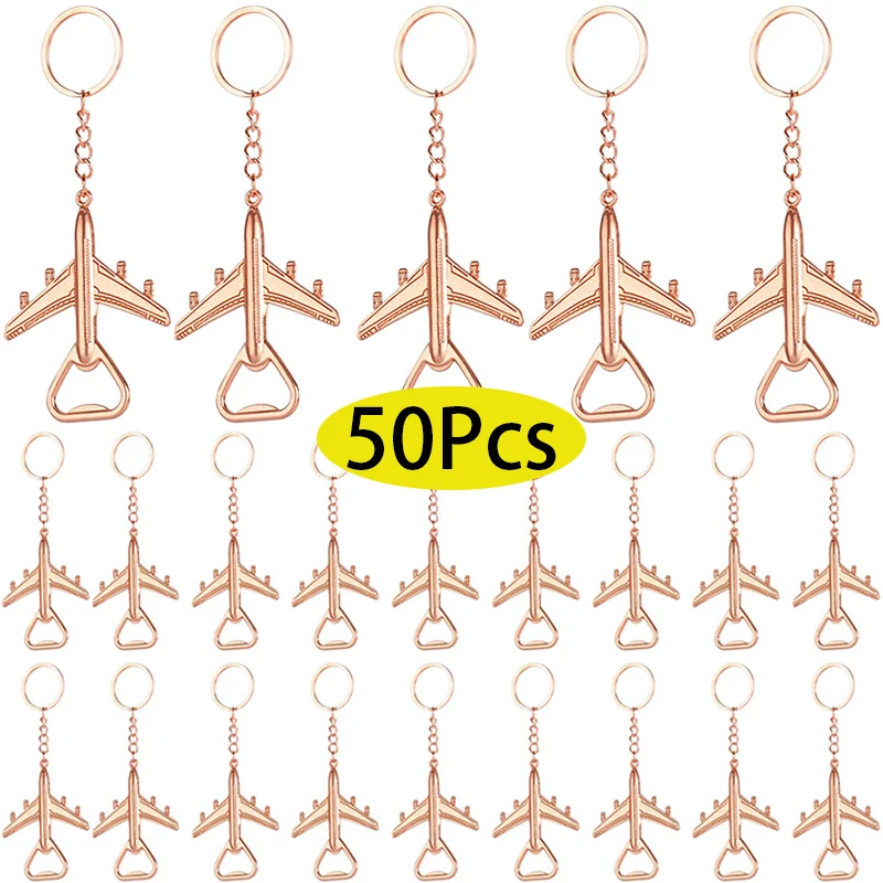 

50Pcs Plane Keychain Portable Rose Gold Plane Key Chain Aircraft Bottle Opener Wedding Holiday Birthday Party Favor