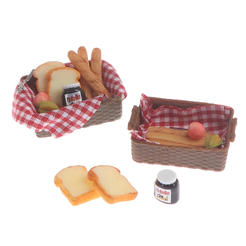 1 :6 /1: 12 Simulation Mini Bread Baguette Miniature Dollhouse Bakery Food with Basket for Doll Kitchen Accessories