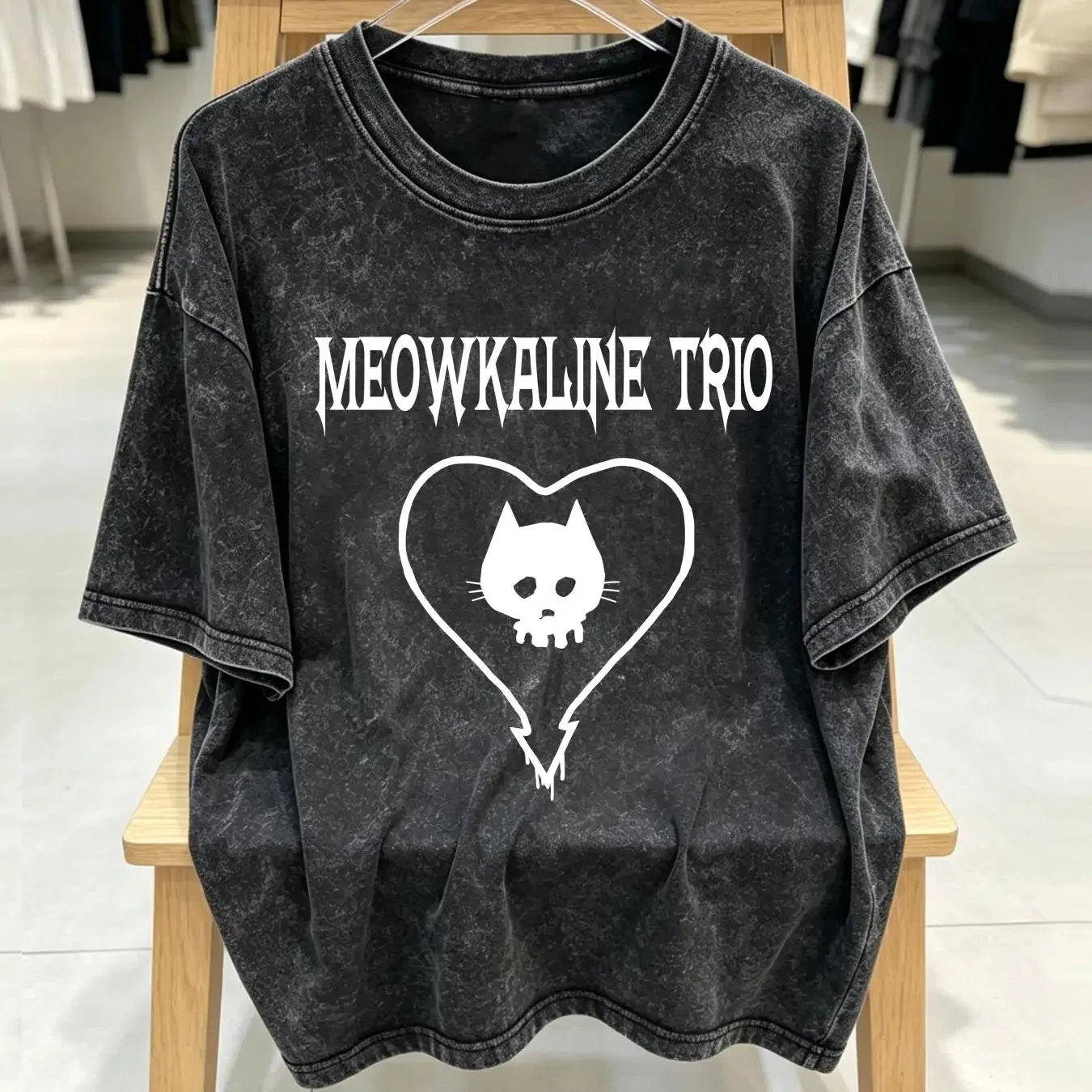 washed T Shirt Alkaline Trio Parody Meowkaline Cats Fan Art Black Adult long or short sleeves vintage Washed Breathable