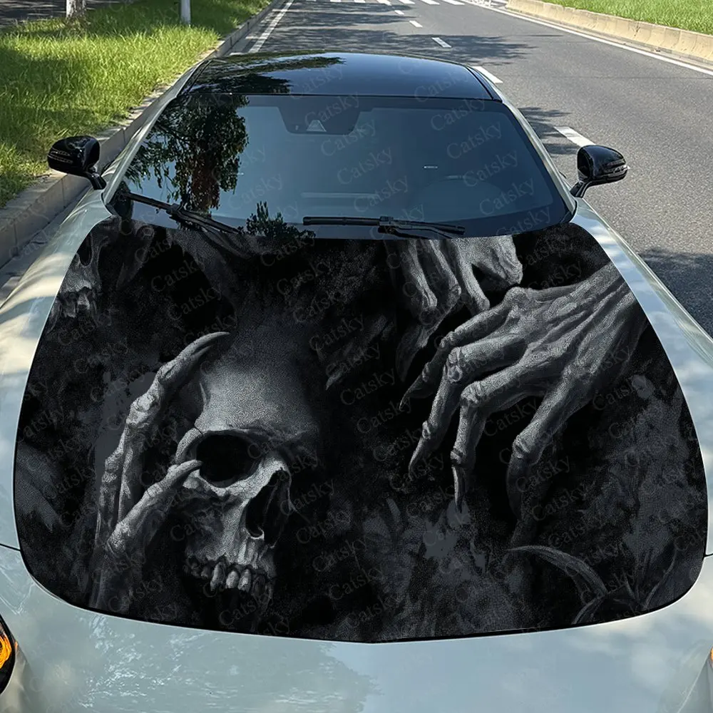 

Car Decal Dark Skull with Ghastly Claws and Textural Artistic Design Car Hood Sticker, Waterproof Self - Adhesive PVC Graphics D