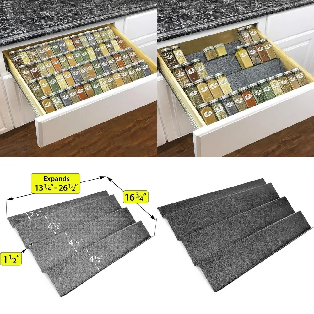 

Расширяемая 4-ярусная стальная полка для специй для кухонных ящиков — серебристый металлик