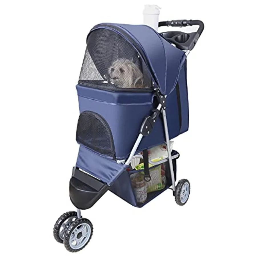 

Pet Strollers for Small Medium Dogs and Cats, 3-Wheel Dog Stroller Folding Flexible Easy to Carry for Jogger Jogging Walking Tr