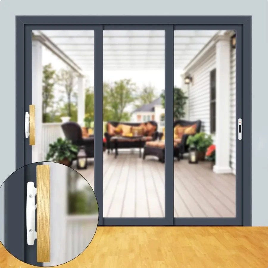 مجموعة مقبض باب الفناء المنزلق للفناء مع أسطوانة مفتاح قفل نقر ومجموعة قفل مقبض خشبي للحارس تناسب الباب السميك من 11 2 بوصة