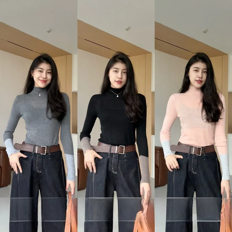 

Вязаный свитер Zhang a Xing Color Blo с высоким воротником: простой, модный, премиальный, универсальный, на все сезоны, с длинными рукавами, из шерсти.