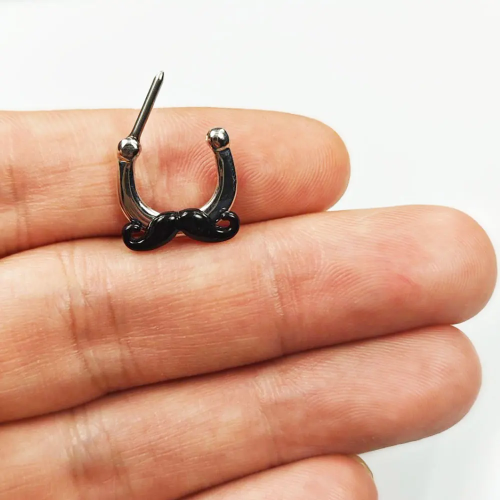 1 Piece Punk Black Mustache Hoop Nose Ring Stud clicker Moustache Piercing Septum Clickers Nose Stud Rings Body Piercing Jewelry