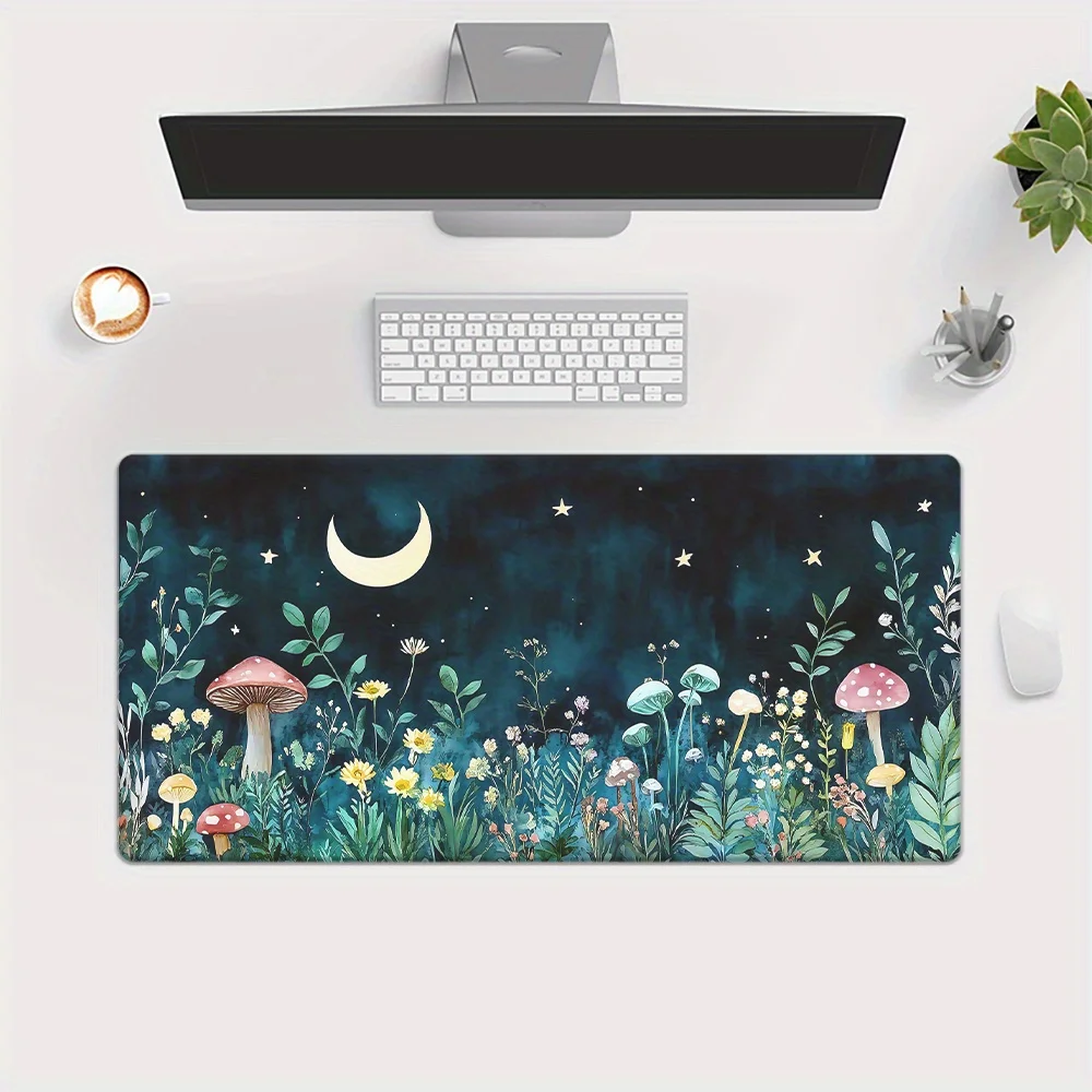 Crescent Moon Mushroom Garden Desk Mat Anti-Slip Rubber Gaming Mouse Pad Large Computer Keyboard Mat