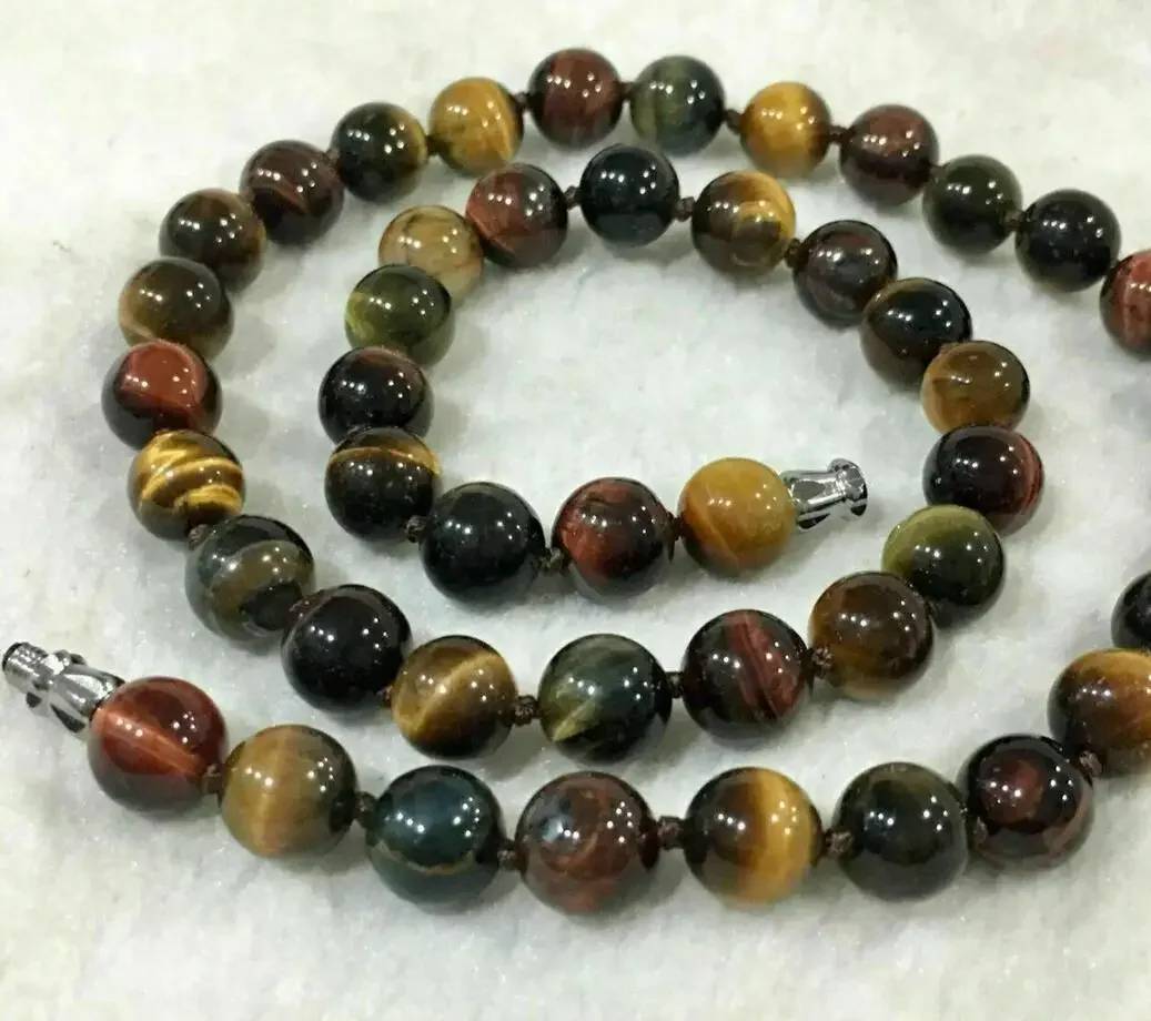 

Natural 8mm polychromatic tiger eye gem bead round Necklace 18 "AAA