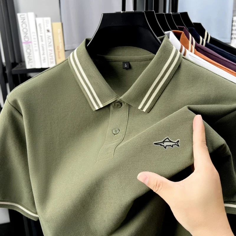 100%Cotton Light Luxury TShirt Summer New Men Short Sleeve Casual Trend Comfortable Breathable Polo Shirt High-Quality Badge Top