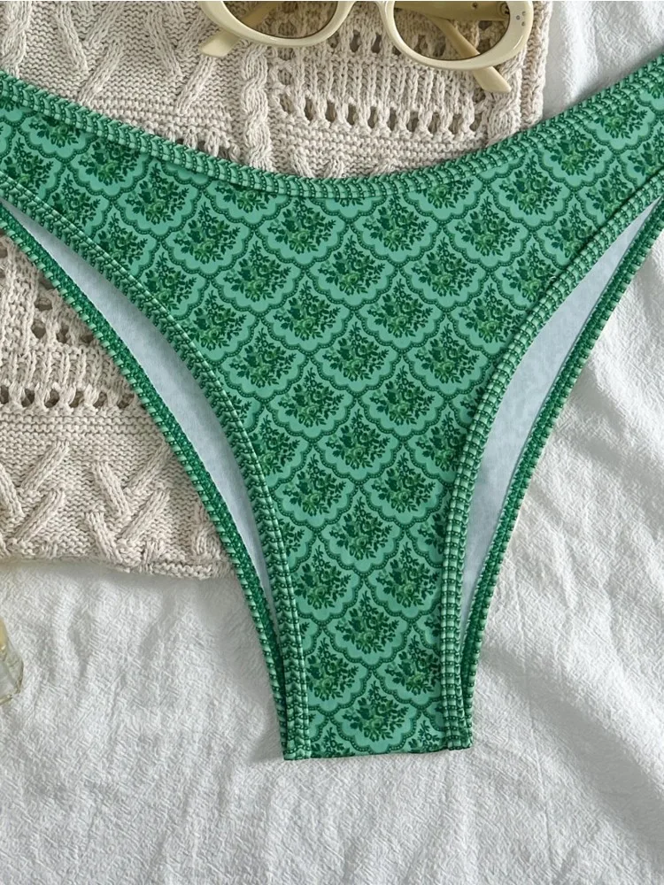 Sexy Bandeau Bikini 2025 femmes vert imprimé fleuri Push Up rembourré string maillot de bain été maillot de bain deux pièces maillots de bain Biquini