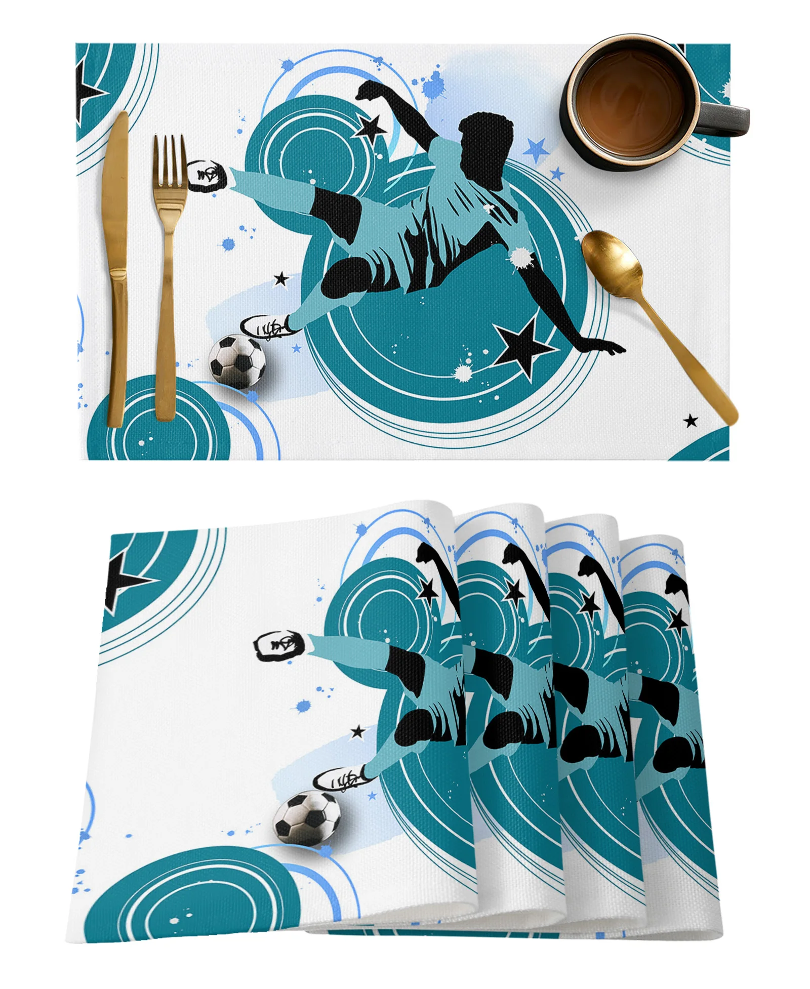 Football Player Silhouette Table Runner Holiday Kitchen Coffee Tablecloth Wedding Home Decoration Table Runner