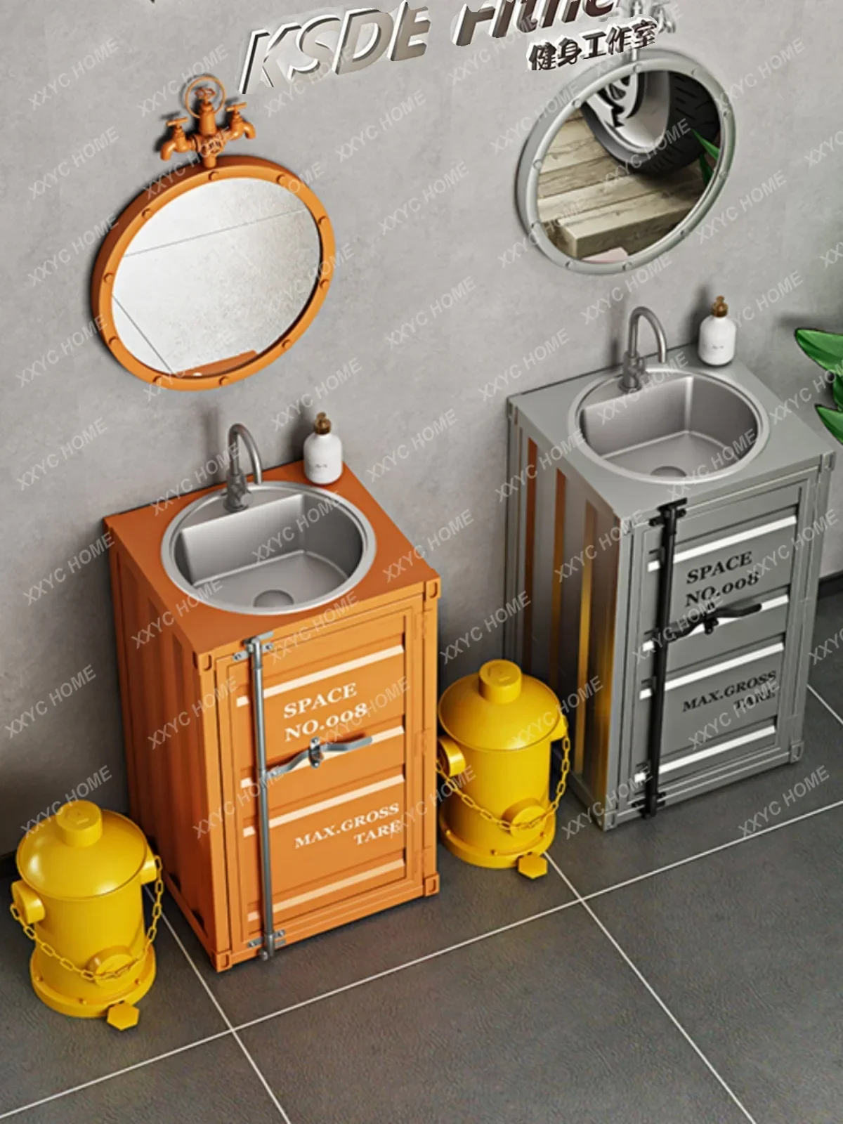 Industrial wind container face wash  Commercial floor column wash   Milk tea shop bar wash basin