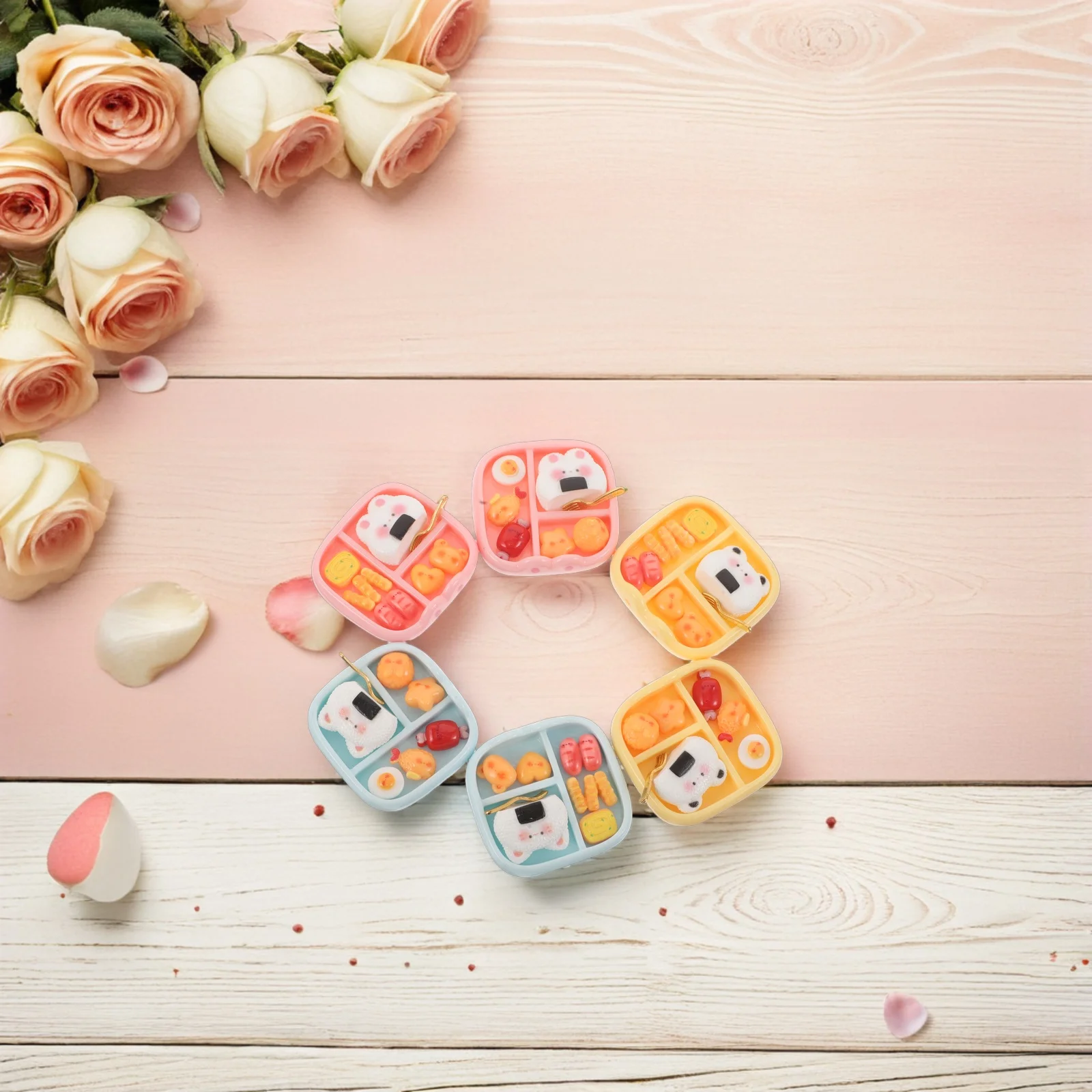 6 Buah Kotak Makan Siang Miniatur Resin Gaya Jepang Makanan Boneka Bento Mini Aksesori Kotak Makan Siang untuk Diy