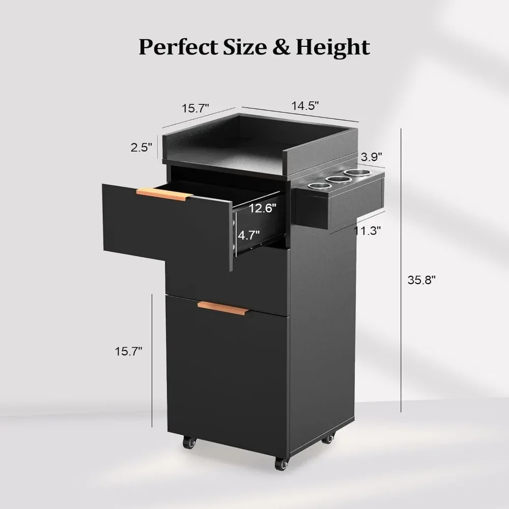 

Salon Trolley Cart: Mobile Storage with Cabinet & 2 Drawers - Hair Styling Organizer with Wheels​