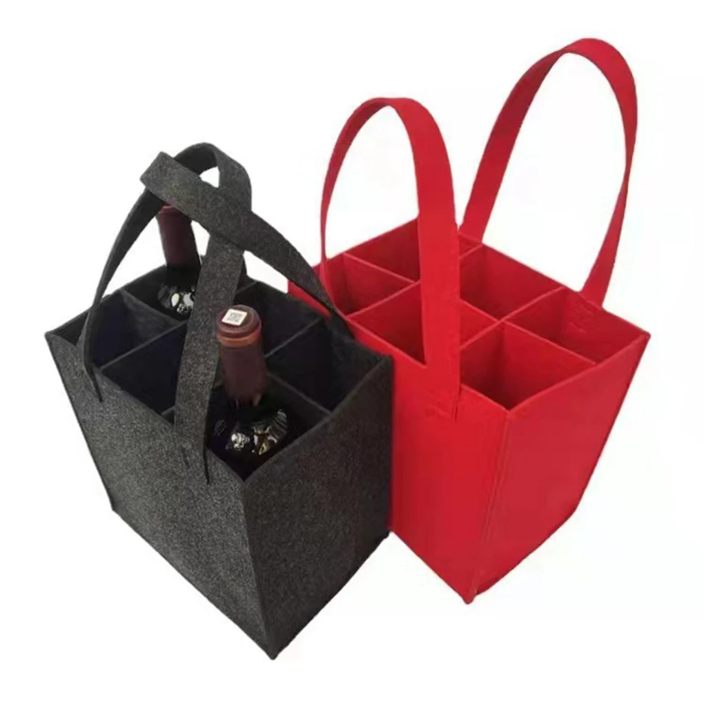 Felt Wine Bottle Bag Folding Handbag Felt Storage Basket Champagne Wine Beer Party Gift Bag Camping Storage Bag 6 Bottle Box