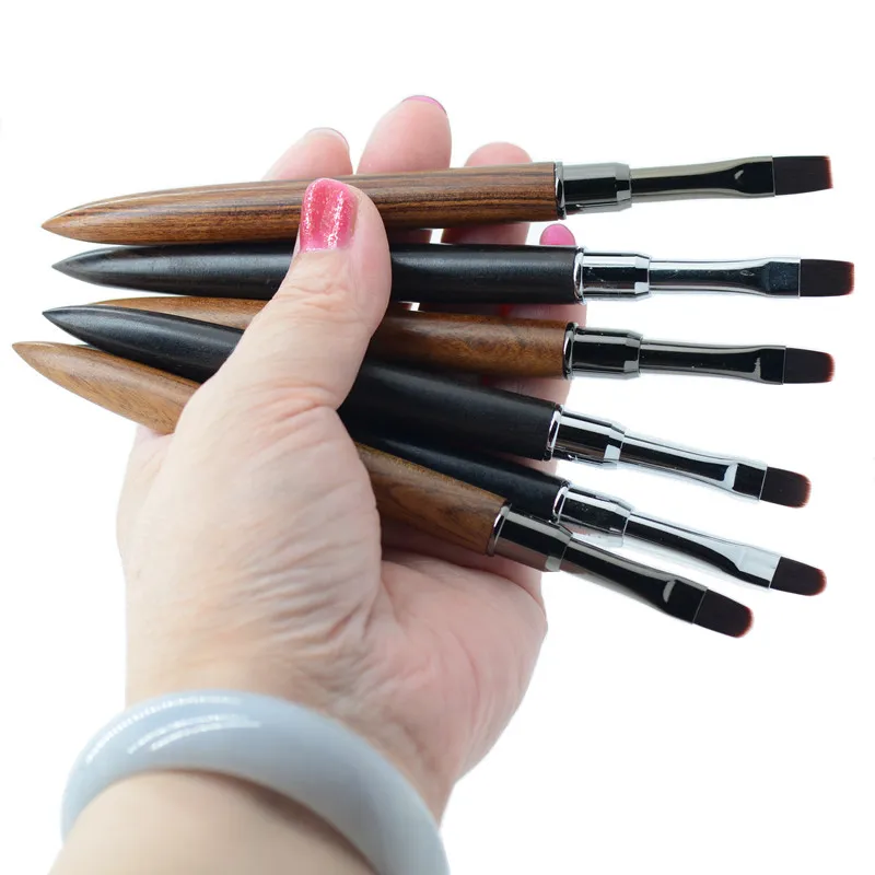 Brosse à ongles avec manche en bois, réutilisable, antidérapante, lignes françaises, peinture de fleurs, bricolage, détails fins, outils de manucure, 1/6 pièces