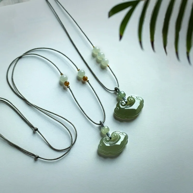 Natural Hetian Jade Peace Lock Necklace Qinghai Material Ruyi Clavicle Chain Pendant Chinese Minimalist Neckwear Gifts