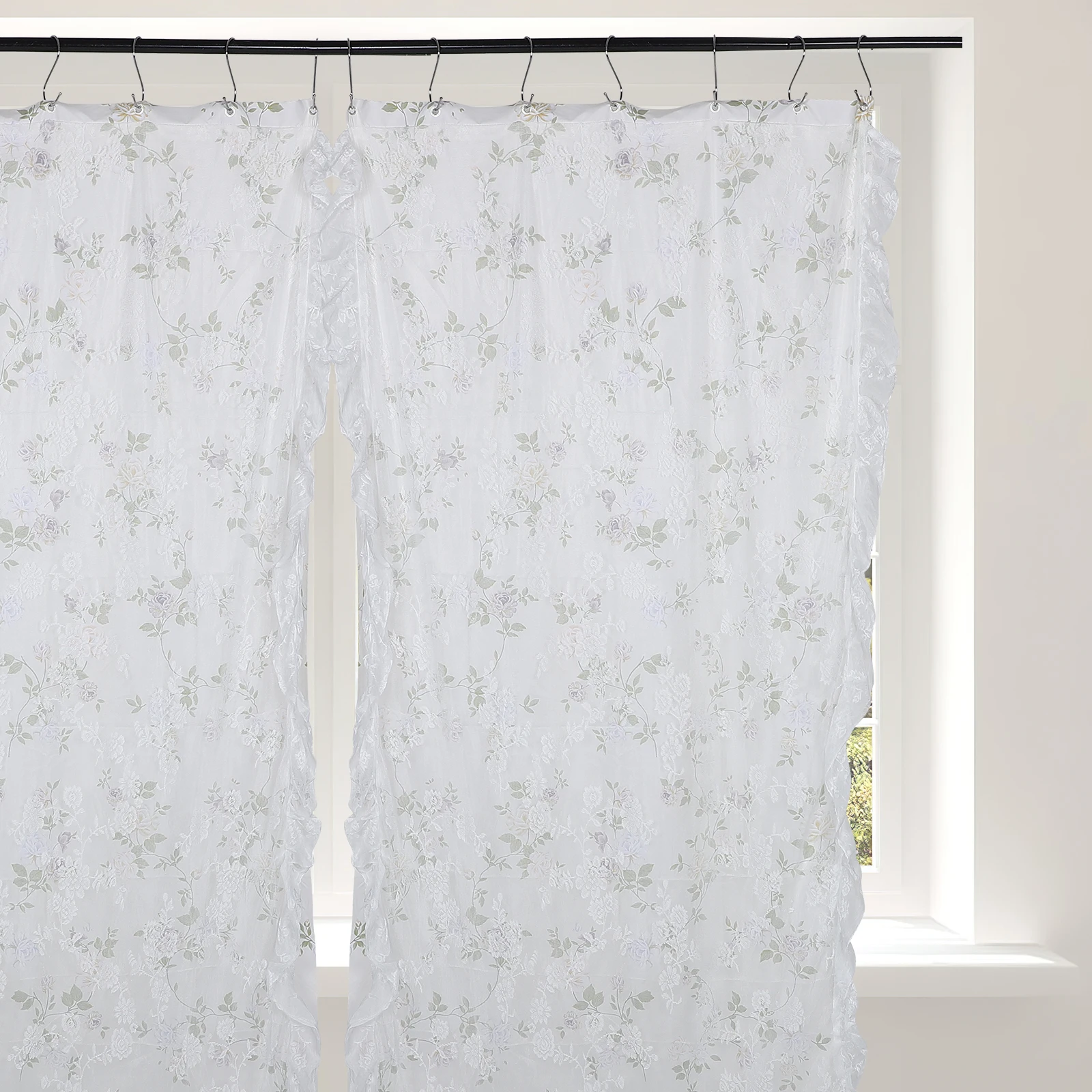 

White Lace Sheer Curtains Blackout For Bedroom Living Room Farmhouse Boho Window Treatment Light Blocking Drapes No Drill