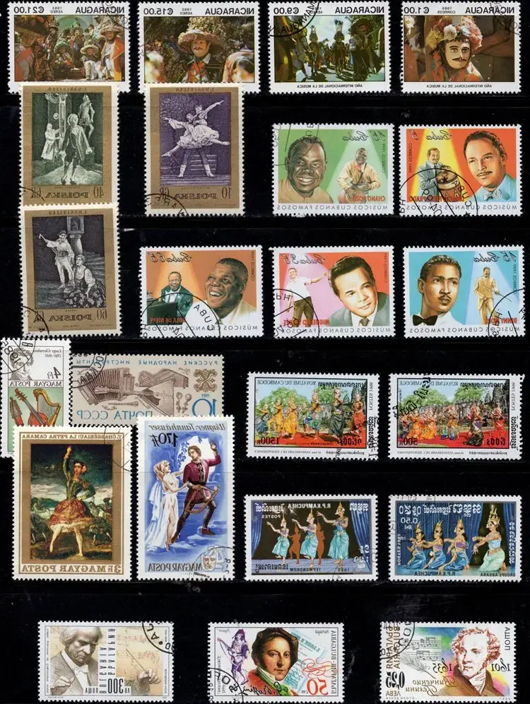 50Pcs/Lot Music Instruments Stamp Topic All Different From Many Countries NO Repeat Postage Stamps with Post Mark for Collecting