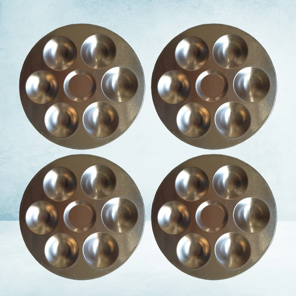

4Pcs Aluminum Color Palette Durable Painting Tray Watercolor Round Trays 6 Holes for Kids Students Artists Art Paint Drawing